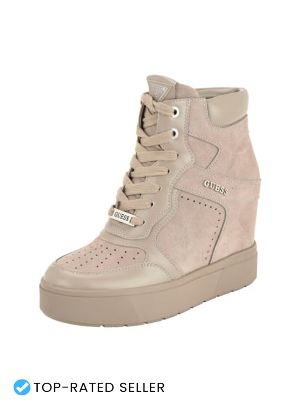 Wedge Sneaker Bootie High Top Hidden Wedge Perforated Faux Suede Lace Up